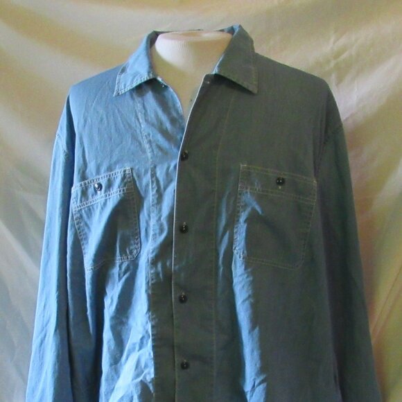 J. Peterman Blue Button Down Size XXL 100% Cotton Dual-Pocket EUC - Picture 2 of 8